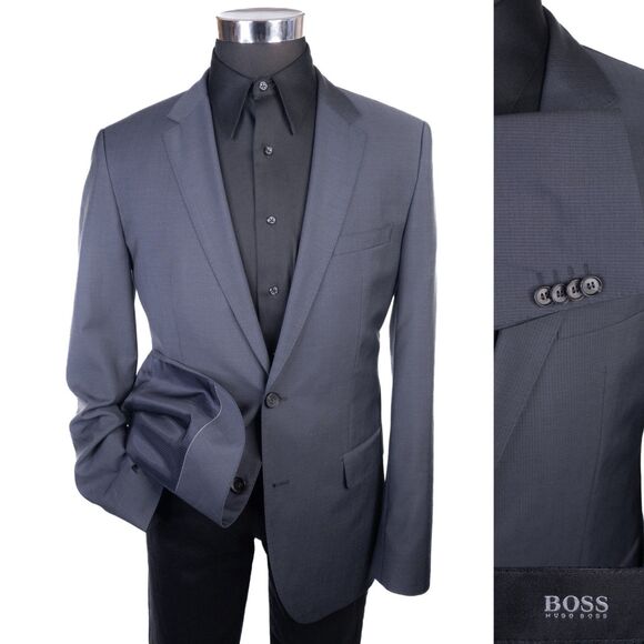 BOSS Hugo Boss Suit Jacket Sport Coat Blazer Sz 40L Striped Gray Wool 2-Button - Picture 1 of 14
